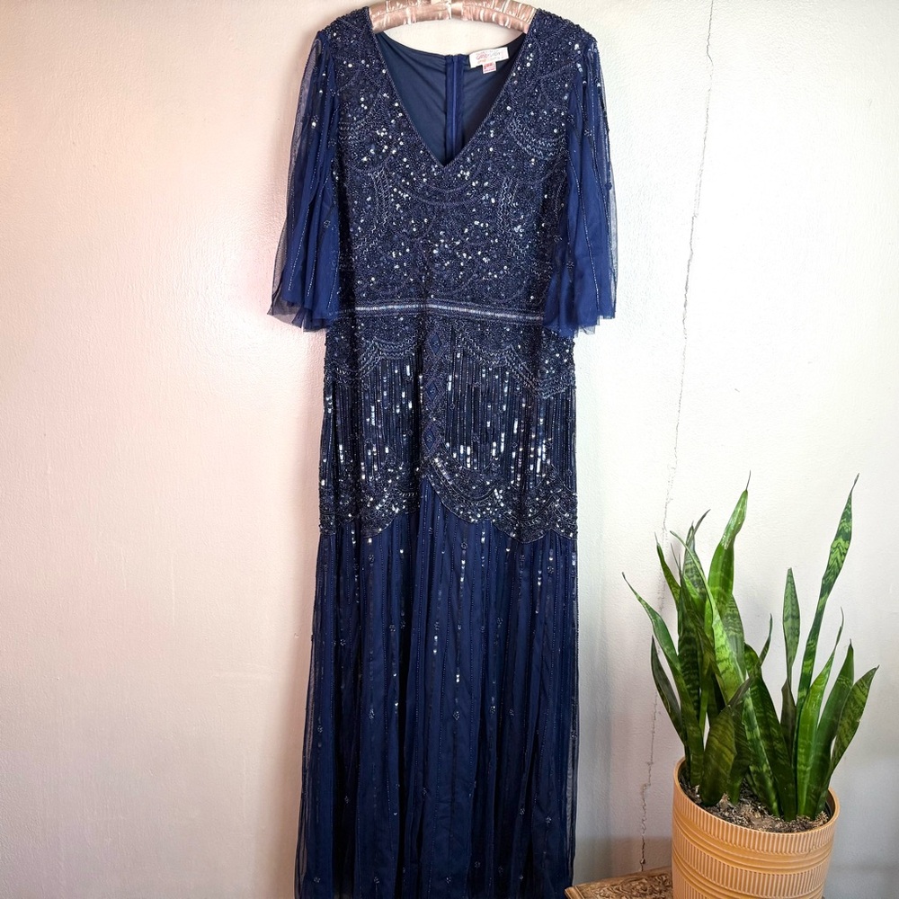 Gatsbylady Navy Beaded Maxi Dress Sz 18